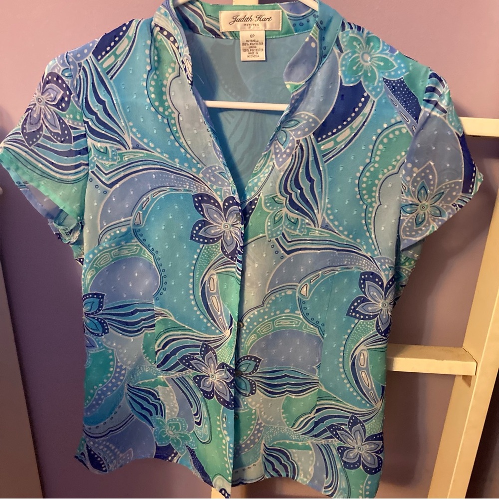 Funky floral sheer button up